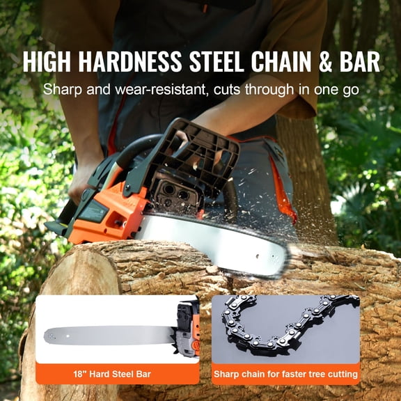 Zaverox 52CC 18 Inch 2.55HP Gas Powered Chainsaw, Handheld Cordless Petrol Chain Saw for Tree Trimming Wood Cutting Garden Farm Use
