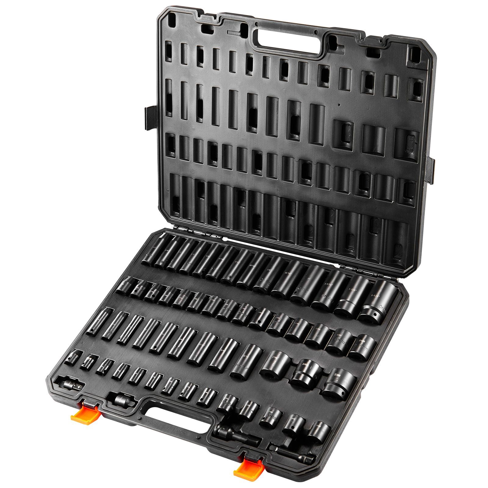 Zaverox 59PCS 3/8" & 1/2" Drive 6 Point Impact Socket Set, SAE 5/16" to 1-1/4" Metric 6-32mm Cr-Mo Alloy Steel Socket Kit with Storage Case
