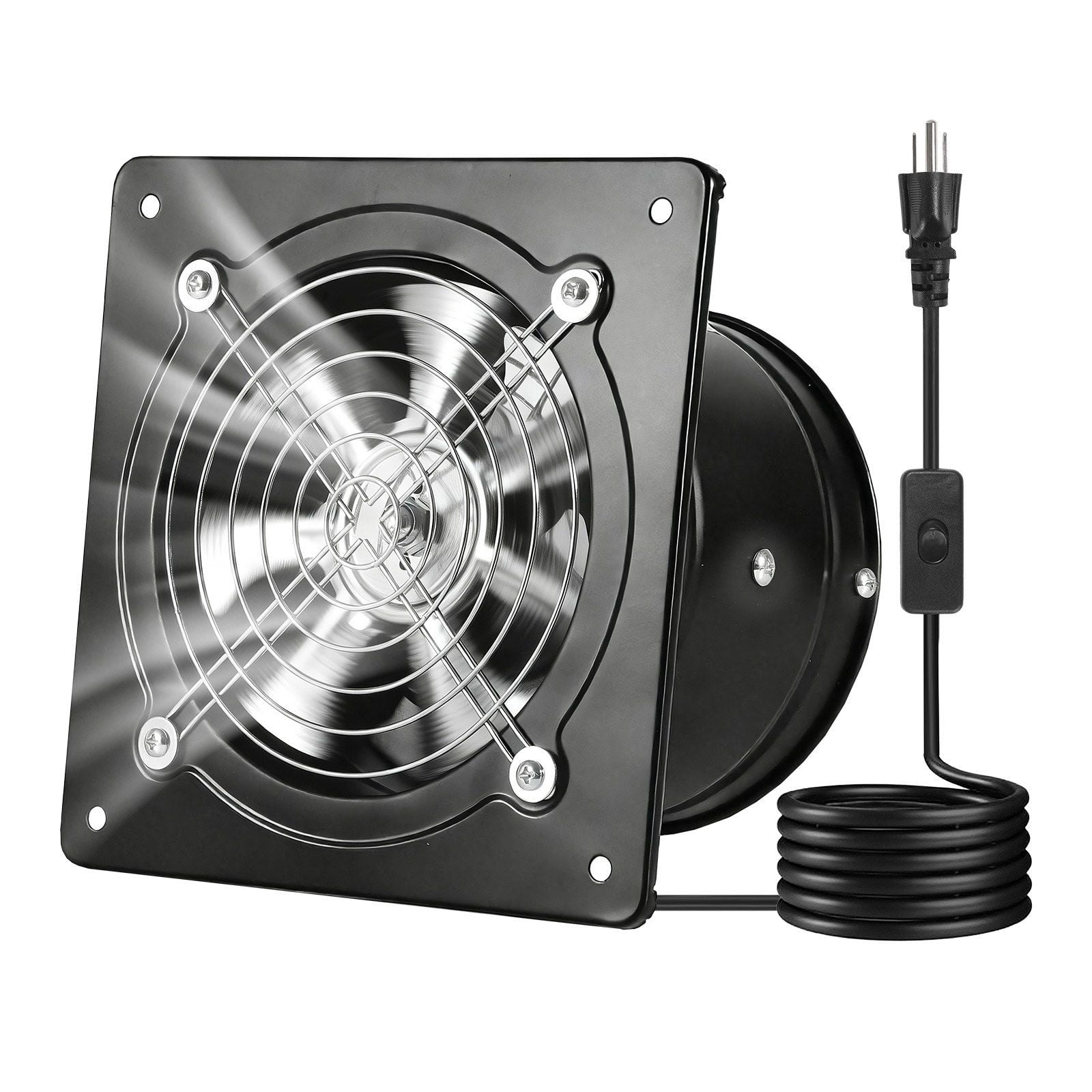 Zaverox 6" Wall Mount Exhaust Fan - 308 CFM, On/Off Control, Low Consumption, Black