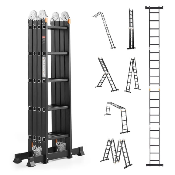 Zaverox 7-in-1 Heavy Duty Multi-Purpose Telescoping Folding Ladder, 5 Step A Frame Extension Ladder 19 FT Max Reach, 330 LBS Indoor Outdoor Step Ladder
