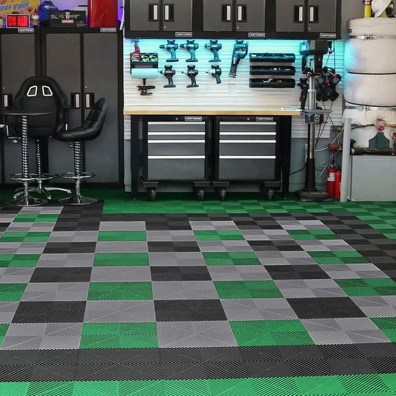 Zaverox Interlocking Drainage Mat 12"x12", 55 Pack Non-Slip Gray PP Modular Floor Tiles for Garage, Garden, Kitchen & Outdoor