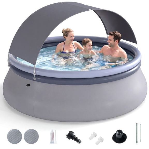 Zaverox Kids Inflatable Swimming Pool Equipped with Sunshade Canopy, Outdoor Backyard Water Play Pool