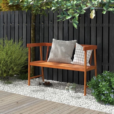 Zaverox Outdoor Acacia Wood Bench with Backrest & Armrests, Weather Resistant Patio Seating Bench for Garden Backyard Lawn