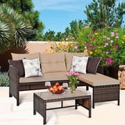 Zaverox Outdoor Patio 3-Piece Rattan Corner Sofa Set, L-Shaped Sectional Cushioned Furniture for Garden, Backyard, Balcony, Weather-Resistant