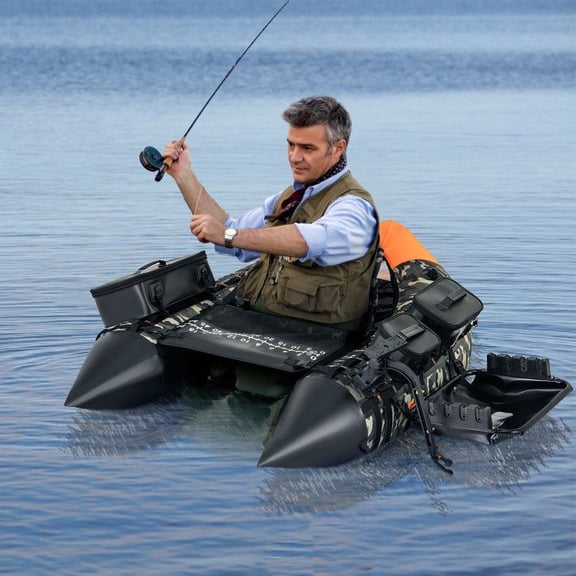 Zaverox  Portable Lightweight Fishing Boat Equipped with 3 Removable Detachable Storage Boxes for Outdoor Lakes Rivers Fishing
