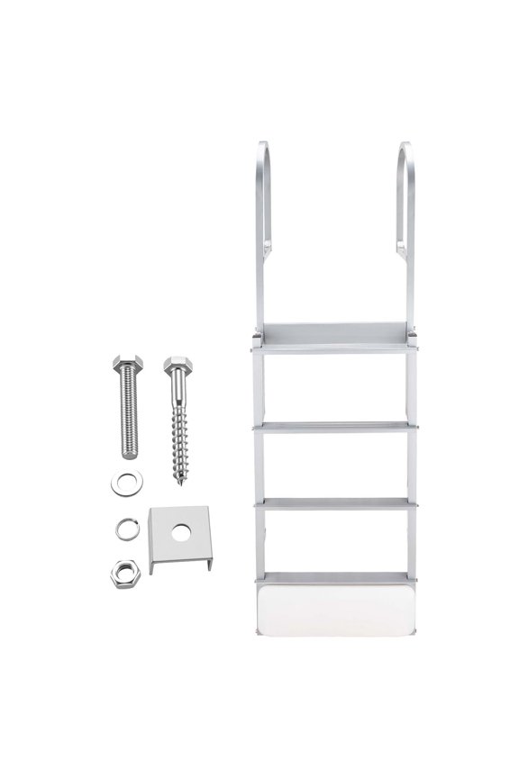 Retractable 4 Step Aluminum Boat Dock Ladder, Auto Lift Float Swim Ladder 500lbs Load, Non-Slip Wide Steps for Pool Marine Docks