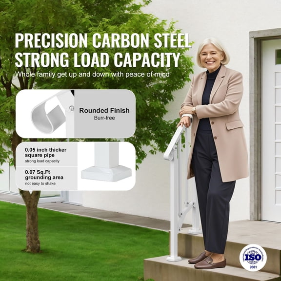 Zaverox Retro Arch White Carbon Steel Outdoor Step Handrail Kit for 1-2 Steps Full Installation Hardware for Seniors Concrete Porch Deck Stairs