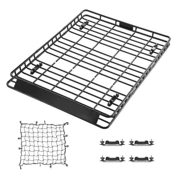 Zaverox Universal Alloy Steel Roof Rack Cargo Basket with Matching Cargo Net Max 150 LBS Load for SUV Truck Vehicle