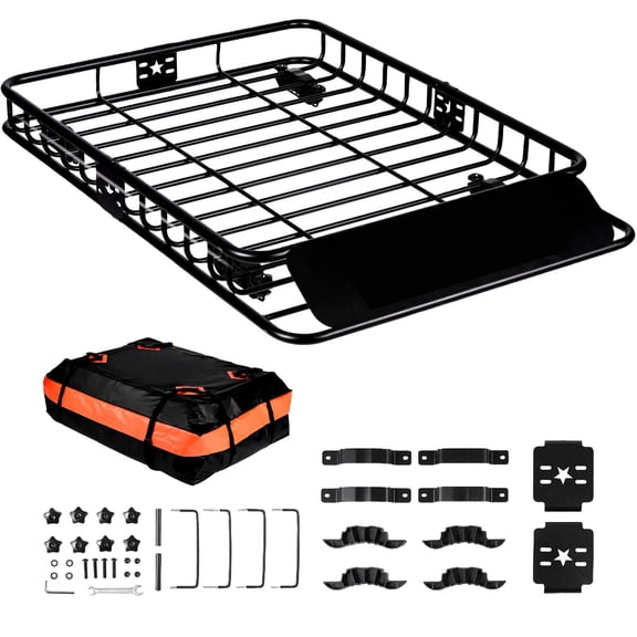Zaverox Universal Roof Rack Cargo Basket with 15 Cu Ft Waterproof Storage Bag 200 LBS Loading for SUV and Pickup Truck