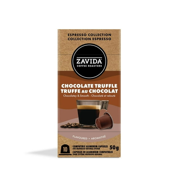 Zavida Espresso Collection Chocolate Truffle Coffee, 10 Aluminum Capsules, 50g/1.75 oz
