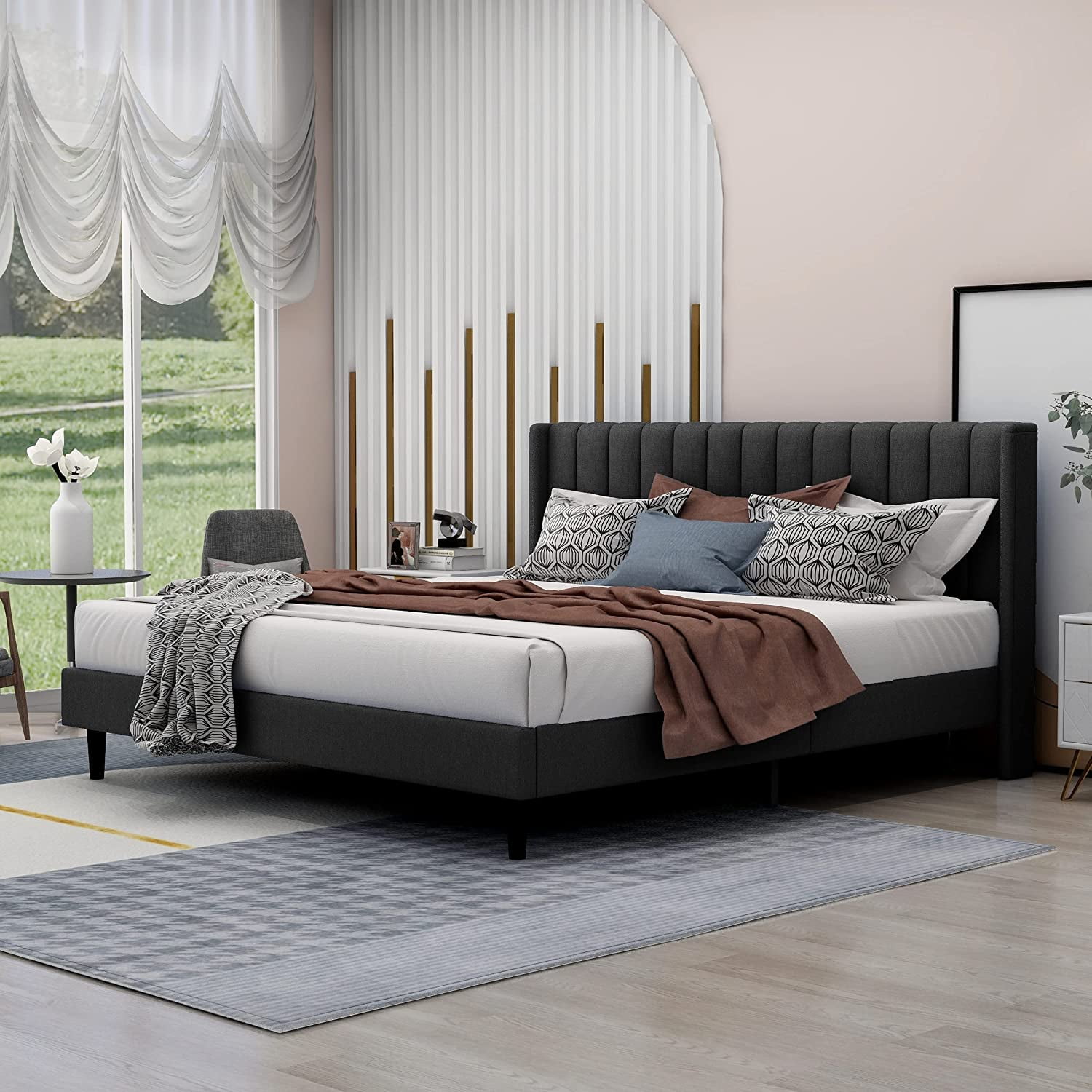 Zavoter Queen Upholstered Platform Bed Frame with Headboard Mattress