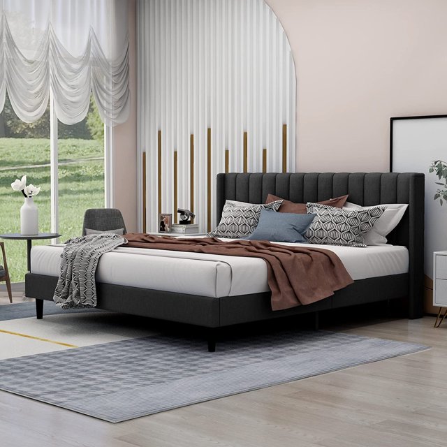 Zavoter Queen Upholstered Platform Bed Frame with Headboard Mattress Foundation Wood Slat
