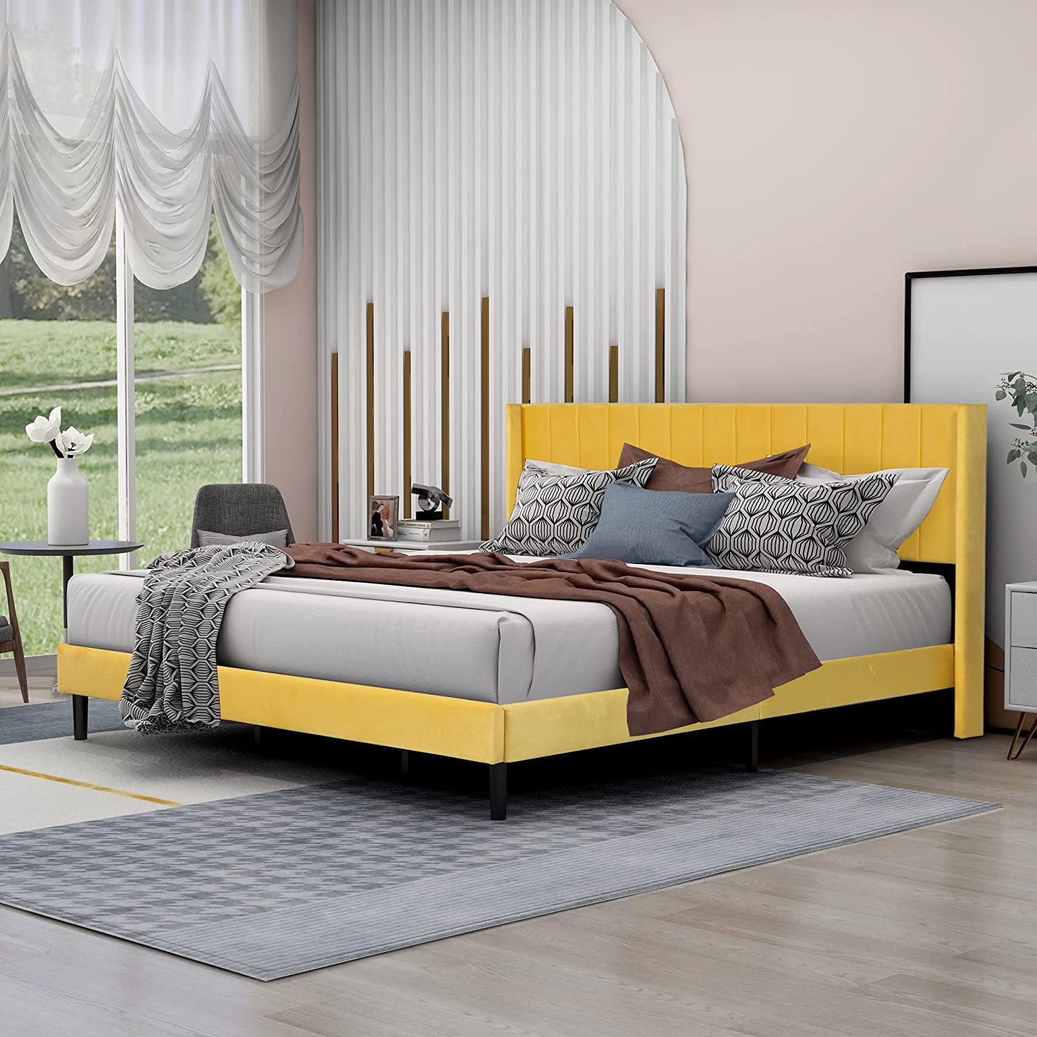 Zavoter Twin Upholstered Platform Bed Frame with Headboard Mattress