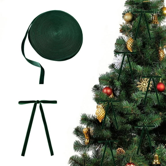 Zawou 10m Velvet Christmas Ribbon with Wired Green Metallic Edge for DIY Holiday Tree Decoration, Gift Wrapping, and Creative Craft Projects