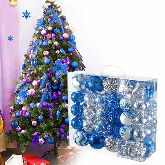 Zawou 116pcs Silver and Blue Electroplated Christmas Ball Ornaments Set, Bulk Tree Decoration Pendants for 2025 Holiday Season, Home, Party, and Event Décor