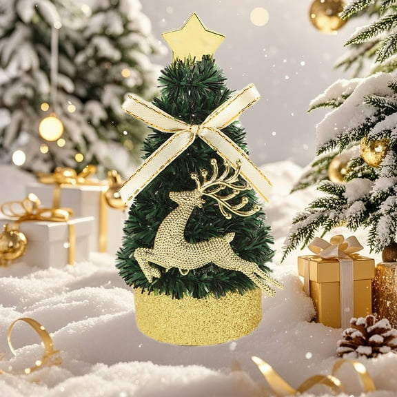 Zawou 13cm Mini Christmas Tree Ornament, Cute Cartoon Holiday Desktop Decoration, Small Christmas Tree for Home, Office, Tabletop Display