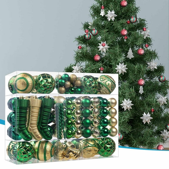 Zawou 150pcs Red and Green Electroplated Christmas Ball Ornaments Set, Premium Hanging Decorations for Christmas Tree, Holiday Party, Home and Event Décor