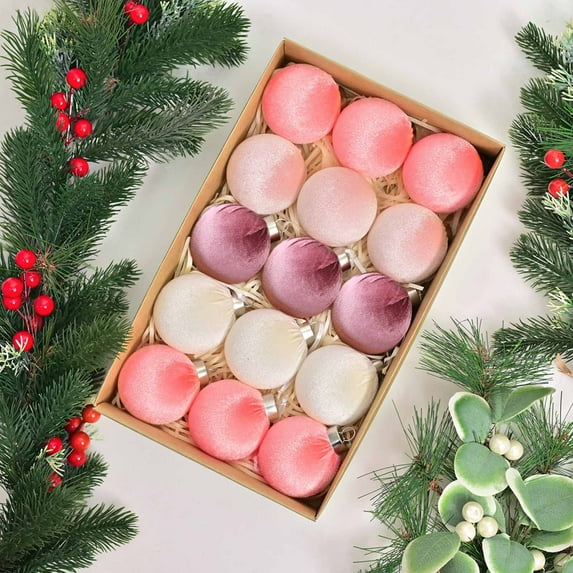 Zawou 15pcs Pink Silk Velvet Christmas Ball Ornaments, 6cm Exquisite Premium Hanging Decorations for Christmas Tree, Party, HOLIDAY House Décor, and Festive Winter Celebration