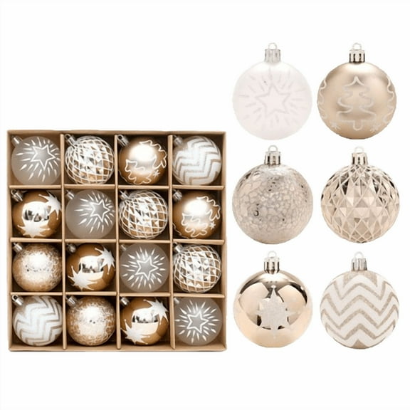 Zawou 16-Pack Champagne Gold Christmas Balls, Elegant Festive Ornament Set for Tree, Indoor Home, and Holiday Party Décor