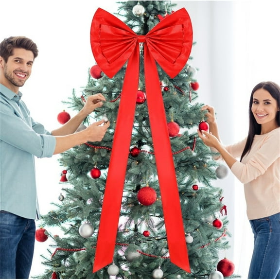 Zawou 180cm Pink Red Satin Bow Christmas Tree Topper, Elegant Long Ribbon Streamers for Home Holiday Decoration and Festive Centerpieces