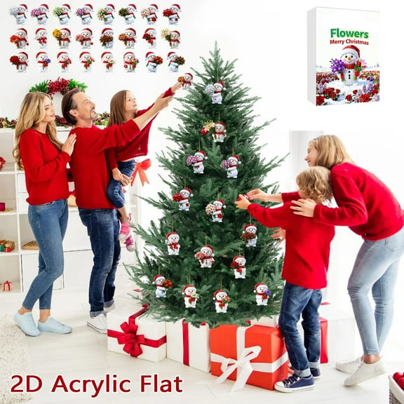 Zawou 2025 Christmas Snowman Countdown Calendar, 24 Days of Surprises with 24Pcs Versatile 2D Acrylic Snowman Ornament, Xmas Vacation Snowman Pendants for Adults Boys Girls