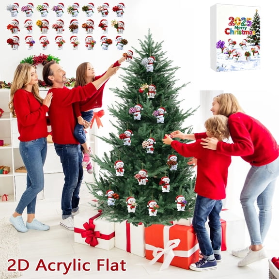 Zawou 2025 Christmas Snowman Countdown Calendar, 24 Days of Surprises with 24Pcs Versatile 2D Acrylic Snowman Ornament, Xmas Vacation Snowman Pendants for Adults Boys Girls