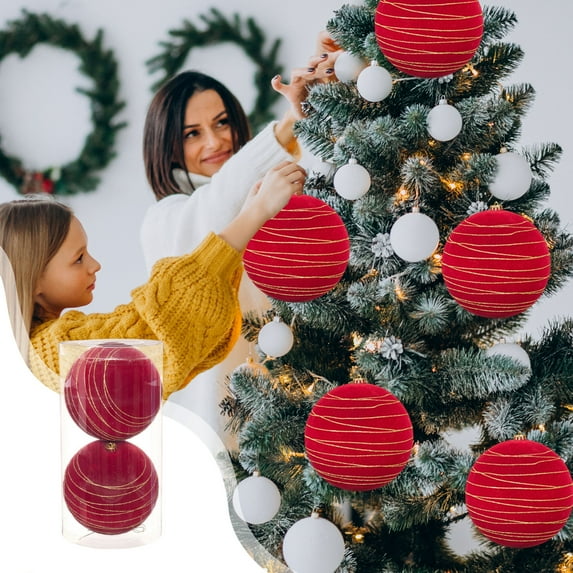 Zawou 20CM Oversized Red Velvet Painted Christmas Balls Set of 2, Flocking Hanging Ornaments for Large Tree Decoration and Holiday Displays