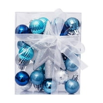 Zawou 30PCS Christmas Baubles with Tree Topper - Blue White Silver Shatterproof Ball Ornaments for Xmas Tree Wedding Party Decoration