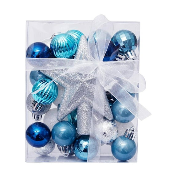 Zawou 30PCS Christmas Baubles with Tree Topper - Blue White Silver Shatterproof Ball Ornaments for Xmas Tree Wedding Party Decoration