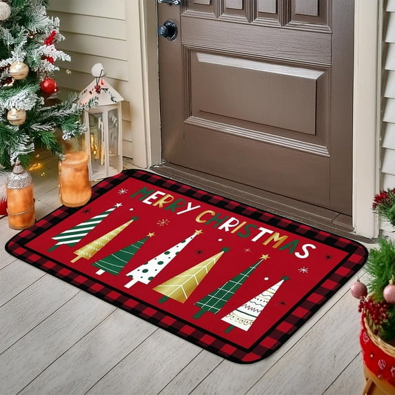 Zawou 40*60cm Christmas Kitchen Rug, Christmas Decorations Doormat for Front Door,Non Slip Winter Holiday Party Low-Profile Floor Mat for Indoor Outdoor Holiday Kitchen Home Decor