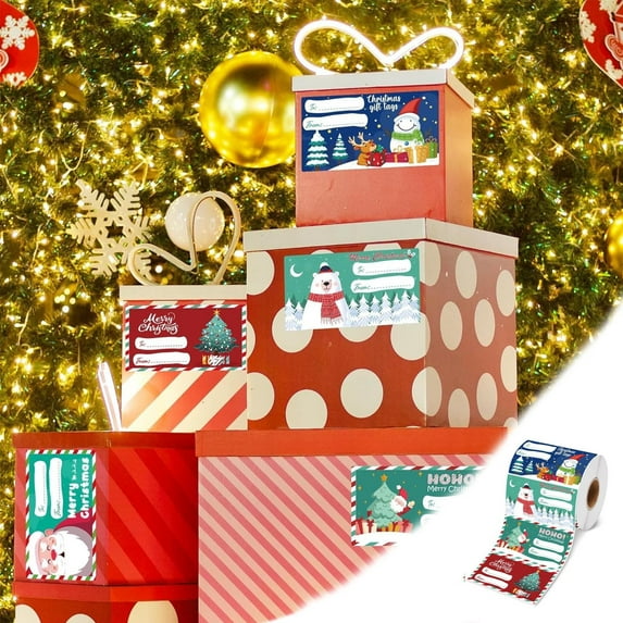 Zawou 500pcs Christmas Gift Stickers Roll, Holiday Wrapping Tags for Presents, Party Décor, and DIY Crafts