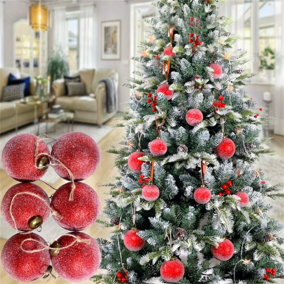 Zawou 6PCS Velvet Red Frosted Christmas Balls, 8cm Shatterproof Hanging Ornaments for Tree, Indoor/Outdoor Holiday Decor