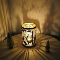 Zawou Black Metal Christmas Deer and Tree Votive Candle Holder, Elegant Holiday Tabletop Décor with Illuminated Ambiance