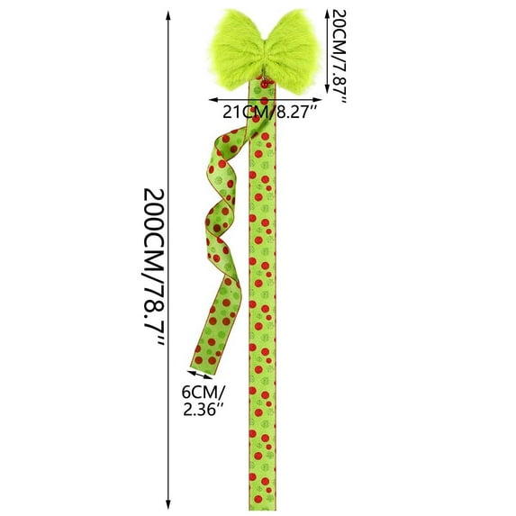 Zawou Christmas Cabinet Ribbon Bows Green Plush, Large Christmas Door Cabinet Bows, Christmas Door Decorations for Kitchen Xmas Festive Decorations Hanging Window Ribbon