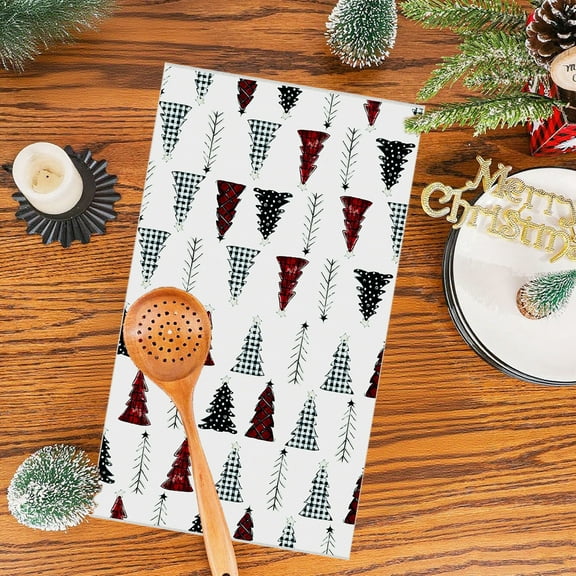 Zawou Christmas Dish Towels Set of 2, 19x16 Inch Festive Cotton Tea Towels for Baking, Cleaning, and Kitchen Holiday Decoration with Merry Prints