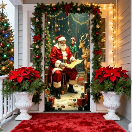 Zawou Christmas Door Cover Banner with Santa Claus Pattern, 35x72 Inch Indoor Outdoor Holiday Decoration for Doors and Walls