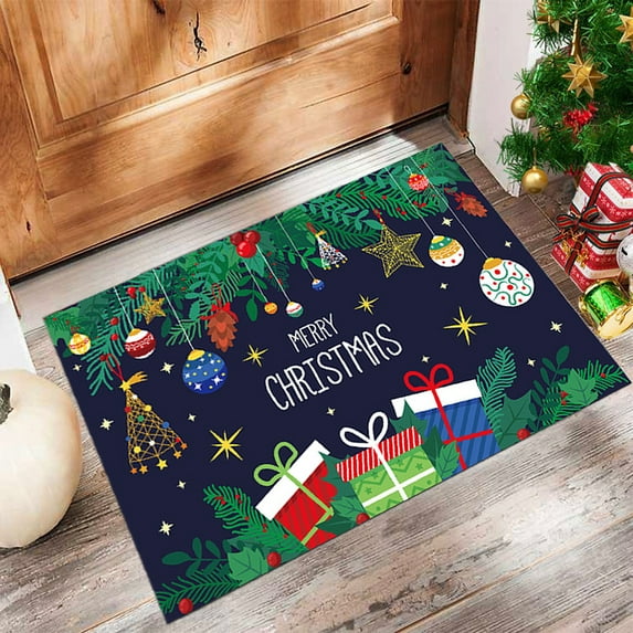 Zawou Christmas Door Mat Outdoor Multicolor Rug With Holiday Patterns, Non-slip Durable Design For Front Porch And Indoor Seasonal Use