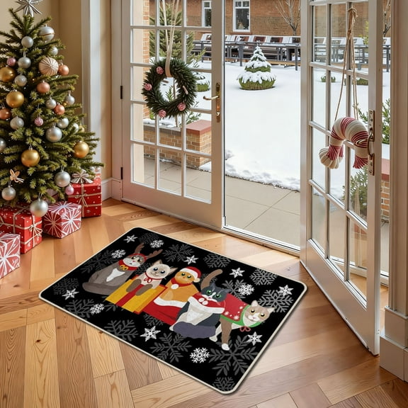 Zawou Christmas Entrance Door Mat - Red Buffalo Plaid Decorative Floor Rug for Bedroom, Entryway, and Indoor Holiday Welcome