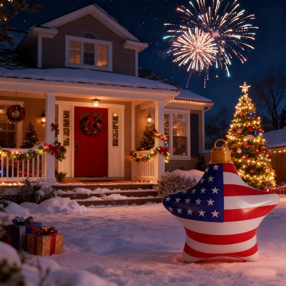 Zawou Christmas Inflatable Decorated, Inflatable Five-pointed Star American Flag Foil Balloon Yard Decorations, for Outdoor Indoor Holiday Display, Tree Porch Garden Independence Day