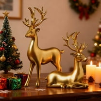 Zawou Christmas Reindeer Decor Small Resin Standing Sitting Deer Figurine, Mini Tabletop Deer Statues Decorations, Reindeer Sculptures for Indoor Xmas Holiday Rustic Table Decor