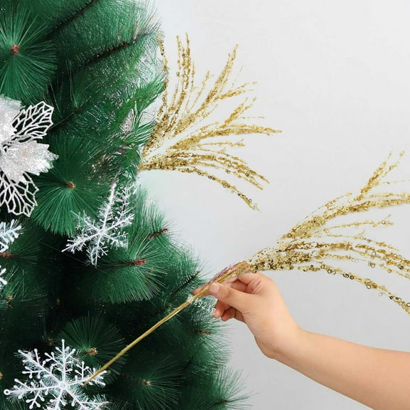 Zawou Christmas Sequin Picks 55x10cm Gold Decorative Glitter Stems for Holiday Tree Arrangements and Seasonal Displays