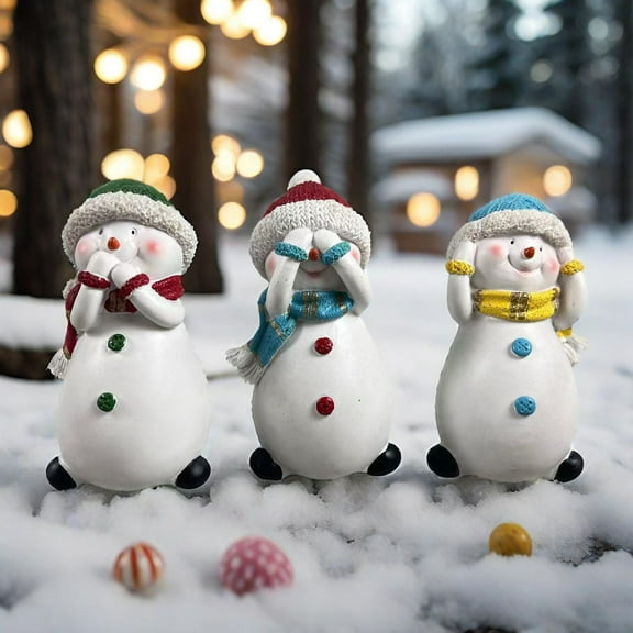 Zawou Christmas Snowman Family Resin Statue Set, Indoor Holiday Décor for Living Room, Tabletop, or Shelf Display, Handcrafted Winter Scene, 3-Piece Set White