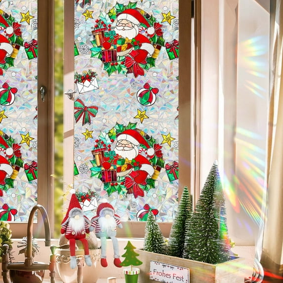Zawou Christmas Window Film PVC Electrostatic Sticker Featuring Double-Sided Multicolor Cling for Home, Office, and Seasonal Decor