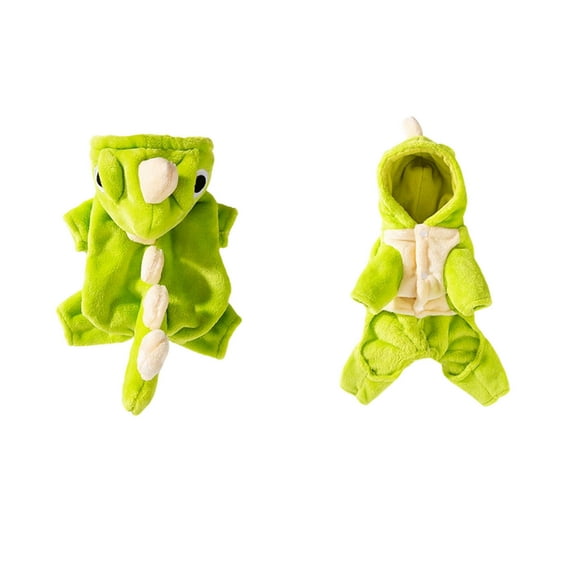 Zawou Cute Little Dinosaur Pet Costume - Flannel Warm Dog and Cat Outfit for Fall and Winter, Adorable Cosplay Dress for Small Puppies and Cats