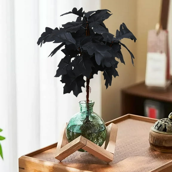 Zawou Fall Decor Artificial Silk Maple Leaf Branches, Black Faux Autumn Stalks for Halloween, Thanksgiving, Wedding Table Centerpiece, Farmhouse Rustic Home Decoration