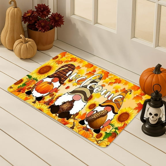 Zawou Fall Welcome Mat, Pumpkin Pattern Indoor Entryway Soft Door Mat, Ultra Thin Non-Slip Washable Runner Rug for Hallway, Kitchen, Front Door, Seasonal Autumn and Thanksgiving Decor