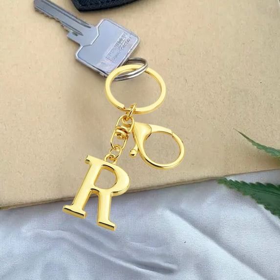 Zawou Gold Initial Letter Keychain A-Z with Heart Pendant for Bag, Purse, Handbag, Birthday, Thanksgiving, and Christmas Gift