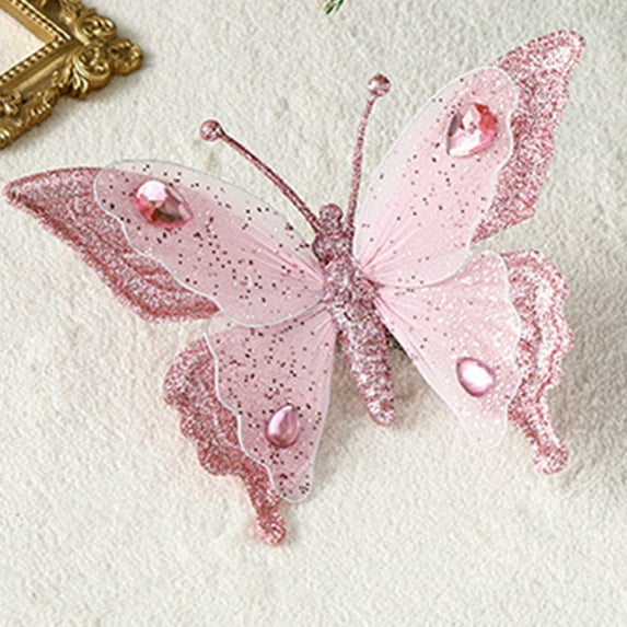 Zawou Gold Sparkling Butterfly Clip Ornament for Christmas Tree, Wedding, and Holiday Party Scene Decoration, Festive Home Accent and Creative Tree Accessory