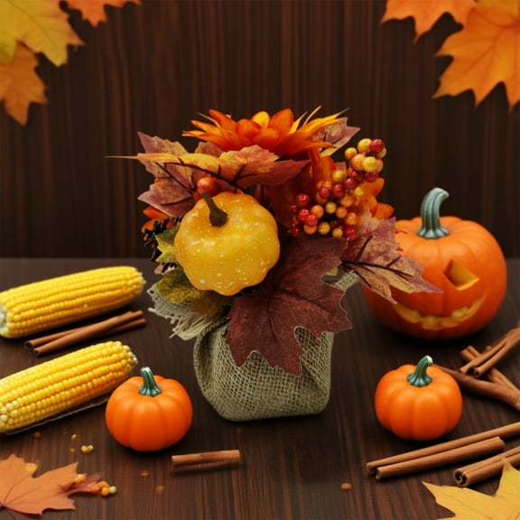 Zawou Halloween and Thanksgiving Artificial Sunflower and Pumpkin Picks - Fall Floral Arrangement Decorations for Table, Home, and Seasonal Scene Display