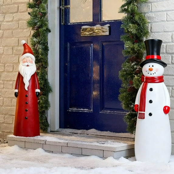 Zawou Handcrafted Santa and Snowman Figurines - Holiday Desktop Decoration, Cute Hat and Festive Design, Christmas Gift for Tabletop and Home